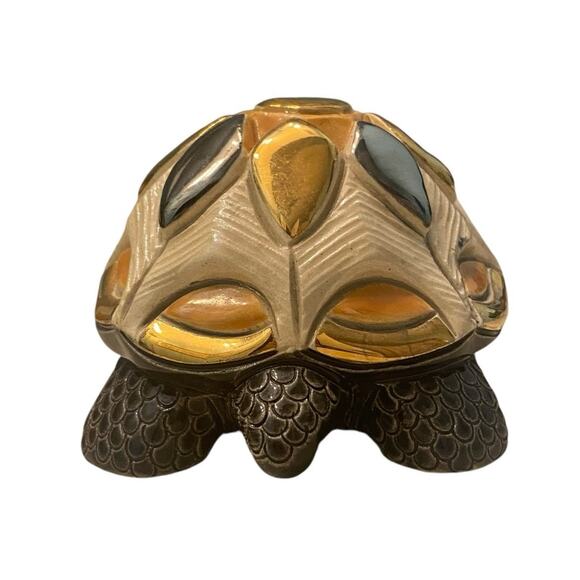 RARE De Rosa Rinconada Tortoise Ceramic Turtle Figurine Handmade Uruguay Gold 4” - Picture 4 of 9